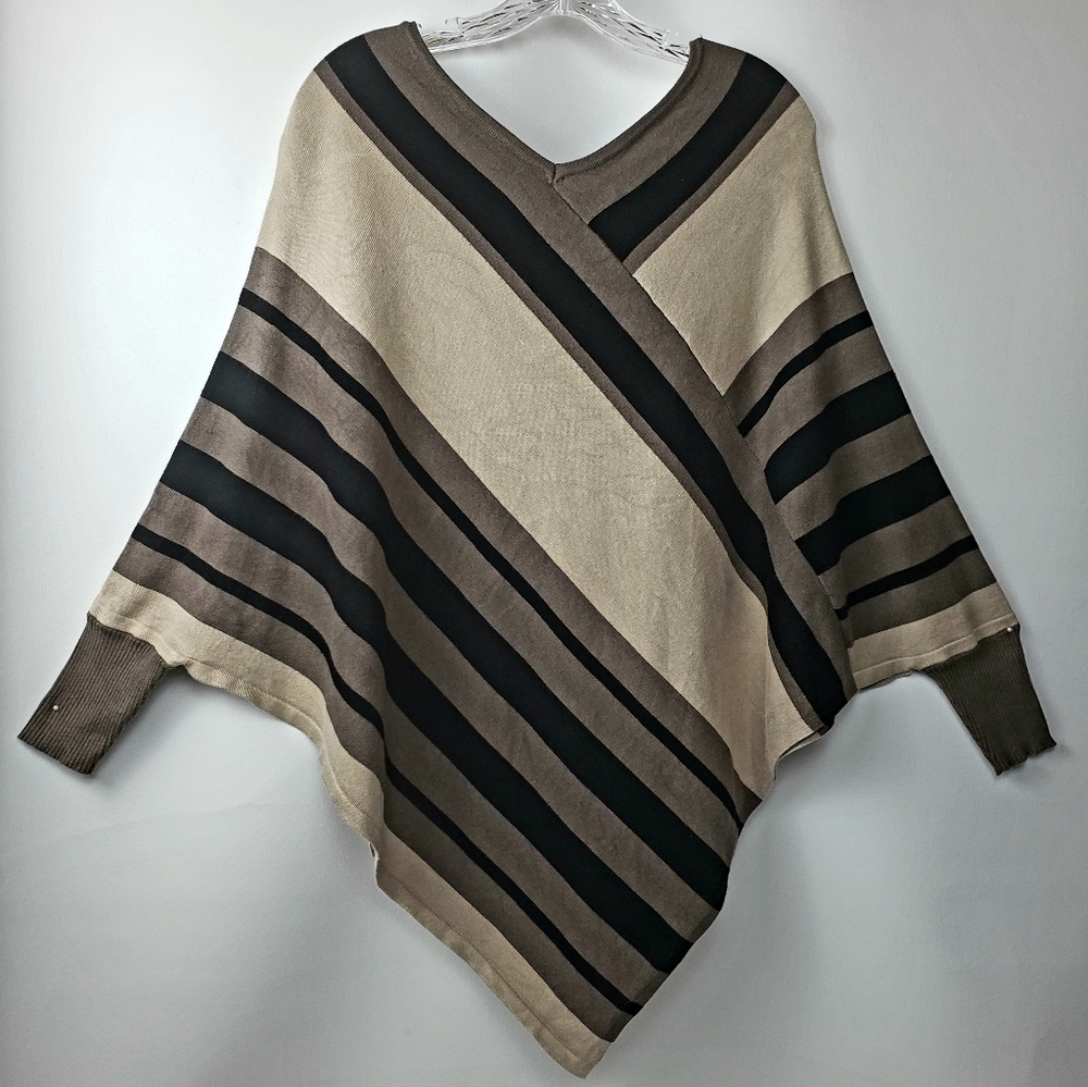 New Directions Striped Poncho Sweater Womens Small